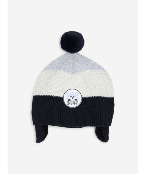 BOSS Baby Boys Bobble Beanie With Flaps in Navy de pas cher