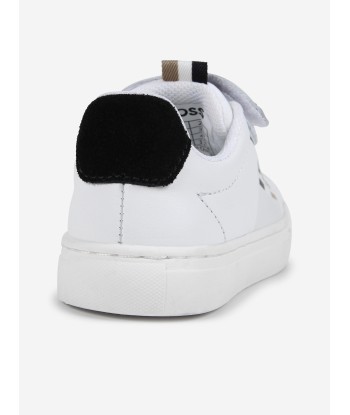 BOSS Boys Leather Logo Trainers in White commande en ligne