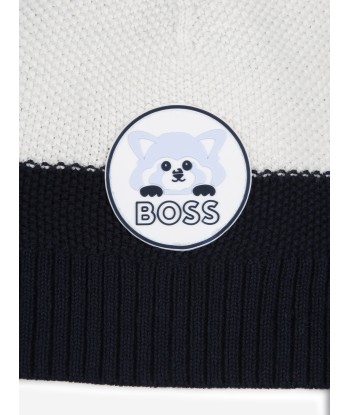 BOSS Baby Boys Bobble Beanie With Flaps in Navy de pas cher