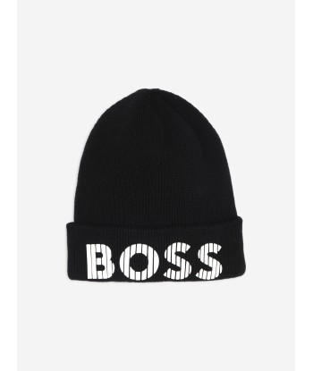 BOSS Boys Knitted Logo Beanie Hat in Black paiement sécurisé