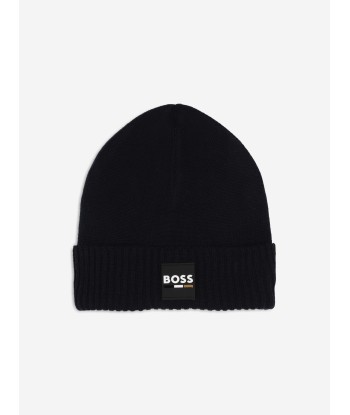 BOSS Boys Logo Badge Beanie Hat in Navy chez Cornerstreet bien 