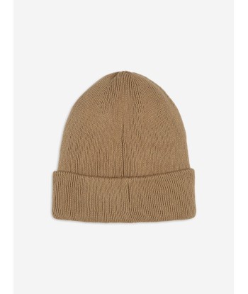 BOSS Boys Knitted Logo Beanie Hat in Brown français