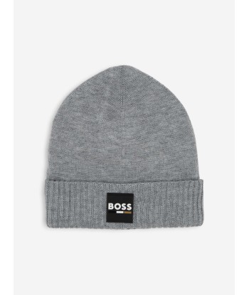 BOSS Boys Logo Badge Beanie Hat in Grey de technologie