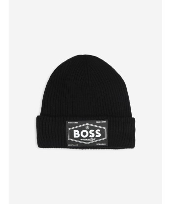 BOSS Boys Logo Beanie Hat in Black destockage