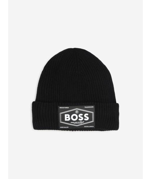 BOSS Boys Logo Beanie Hat in Black destockage