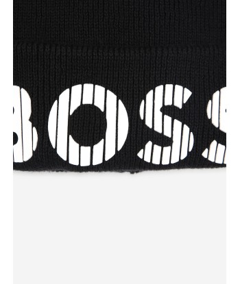 BOSS Boys Knitted Logo Beanie Hat in Black paiement sécurisé