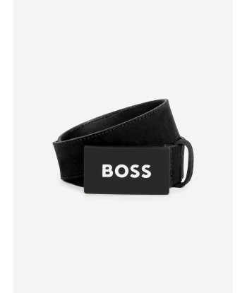 BOSS Boys Leather Logo Belt in Black outlet