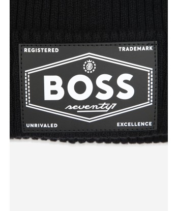 BOSS Boys Logo Beanie Hat in Black destockage