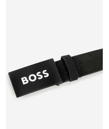 BOSS Boys Leather Logo Belt in Black outlet