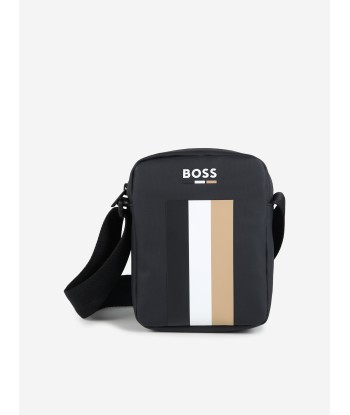 BOSS Boys Striped Logo Crossbody Bag in Black (18cm) ouvre sa boutique