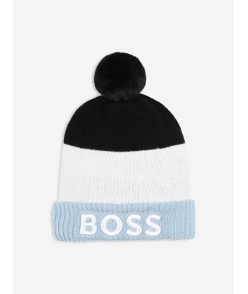 BOSS Boys Embroidered Logo Bobble Hat in Grey en ligne