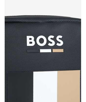 BOSS Boys Striped Logo Crossbody Bag in Black (18cm) ouvre sa boutique