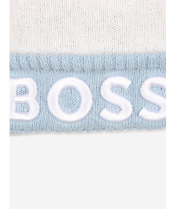 BOSS Boys Embroidered Logo Bobble Hat in Grey en ligne