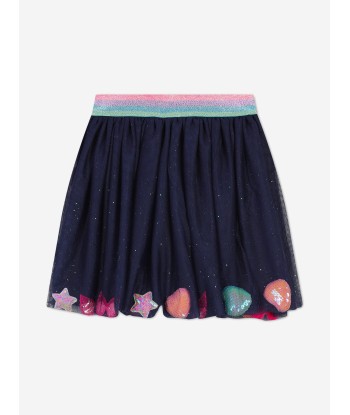 Billieblush Girls Glitter Mesh Skirt in Navy Venez acheter