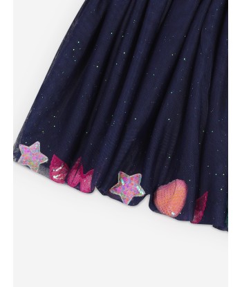 Billieblush Girls Glitter Mesh Skirt in Navy Venez acheter