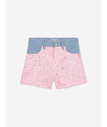 Billieblush Girls Denim And Tweed Shorts in Pink pas cher chine