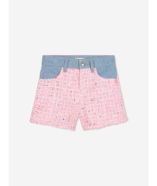 Billieblush Girls Denim And Tweed Shorts in Pink pas cher chine