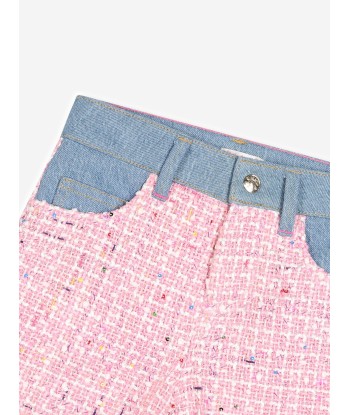 Billieblush Girls Denim And Tweed Shorts in Pink pas cher chine