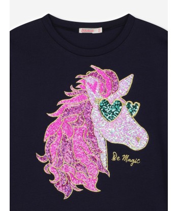 Billieblush Girls Long Sleeve Pegasus T-Shirt in Navy Véritable concentré