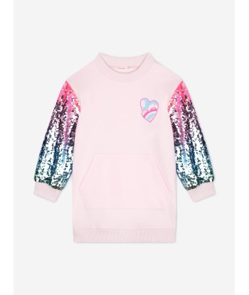 Billieblush Girls Sequin Sleeve Sweater Dress in Pink en ligne