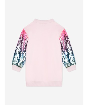 Billieblush Girls Sequin Sleeve Sweater Dress in Pink en ligne