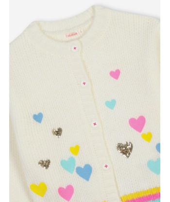 Billieblush Girls Hearts Knitted Cardigan in Ivory pas cher 