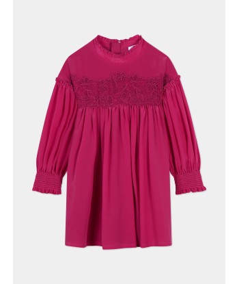 Chloé Girls Silk And Lace Detail Ceremony Dress in Pink pas cheres