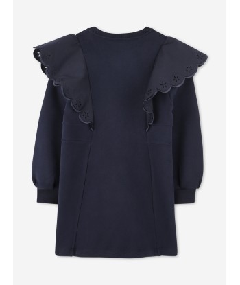 Chloé Girls Ruffle Sweater Dress in Navy de votre