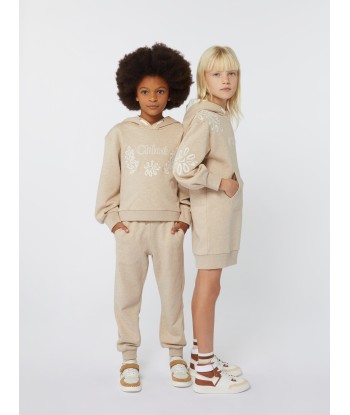 Chloé Girls Embroidered Hooded Sweater Dress in Beige en ligne