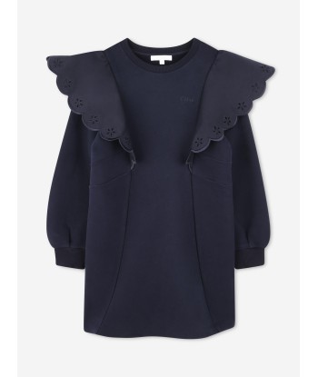 Chloé Girls Ruffle Sweater Dress in Navy de votre