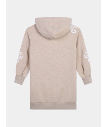 Chloé Girls Embroidered Hooded Sweater Dress in Beige en ligne