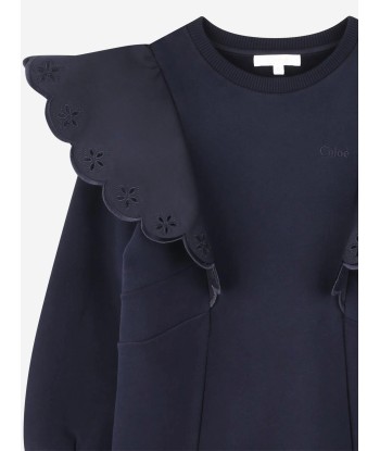 Chloé Girls Ruffle Sweater Dress in Navy de votre