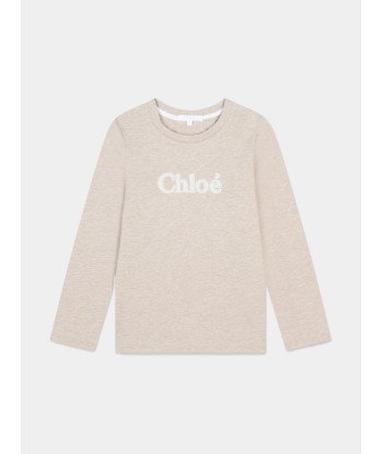 Chloé Girls Long Sleeve Logo T-Shirt in Beige Comment ça marche