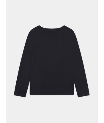 Chloé Girls Embroidered Long Sleeve T-Shirt in Navy Faites des économies