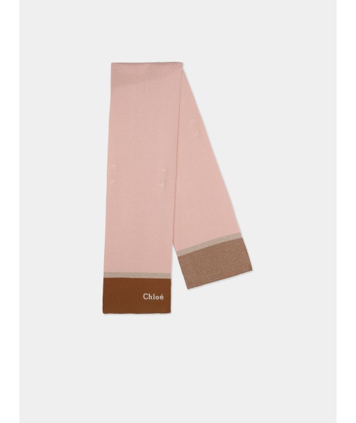 Chloé Girls Knitted Logo Scarf in Pink en linge