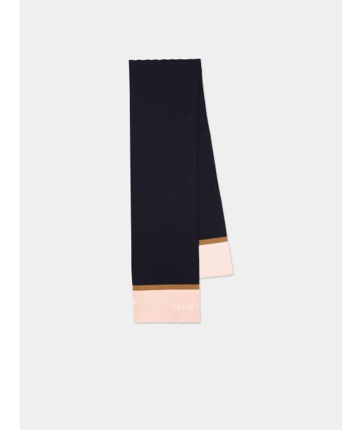 Chloé Girls Knitted Logo Scarf in Navy prix