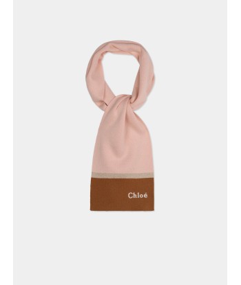 Chloé Girls Knitted Logo Scarf in Pink en linge