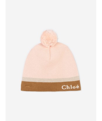 Chloé Girls Knitted Bobble Hat in Pink pas cher