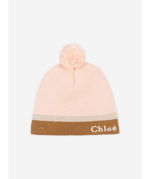 Chloé Girls Knitted Bobble Hat in Pink pas cher