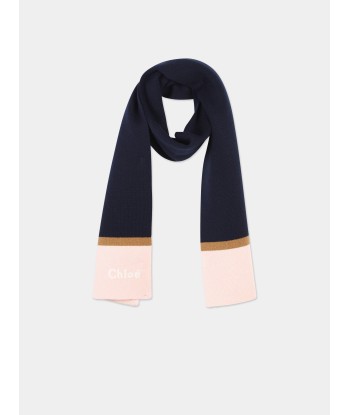 Chloé Girls Knitted Logo Scarf in Navy prix