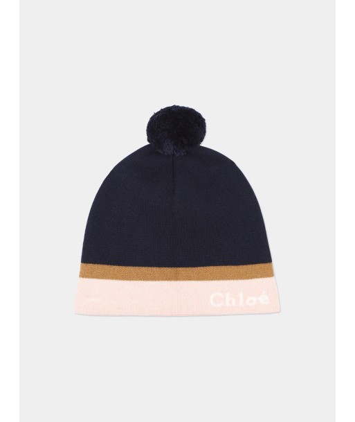 Chloé Girls Knitted Bobble Hat in Navy vous aussi creer 