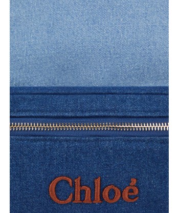 Chloé Girls Denim Logo Backpack in Blue (27cm) pas cher 