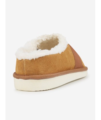 Chloé Girls Suede Logo Slippers in Brown Jusqu'à 80% De Réduction