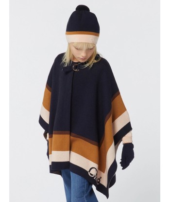 Chloé Girls Knitted Cape in Navy de France