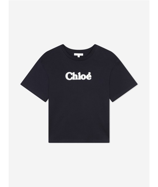 Chloé Girls Embroidered Logo T-Shirt in Navy Le MVP de beaucoup