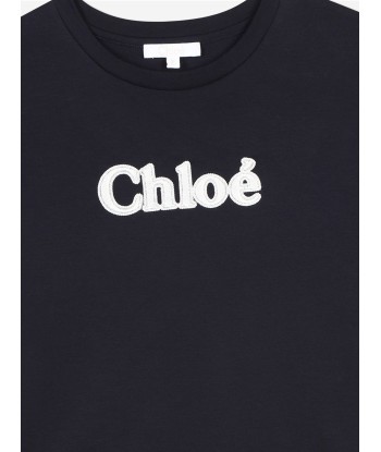 Chloé Girls Embroidered Logo T-Shirt in Navy Le MVP de beaucoup