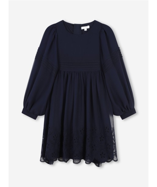 Chloé Girls Silk Embroidered Dress in Navy store