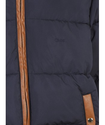 Chloé Girls Down Padded Puffer Jacket in Navy acheter en ligne