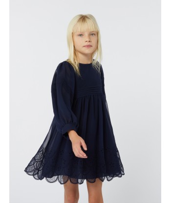 Chloé Girls Silk Embroidered Dress in Navy store