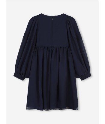 Chloé Girls Silk Embroidered Dress in Navy store